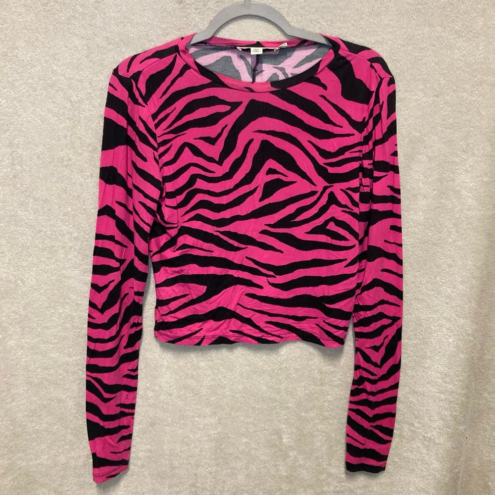 Alice + Olivia Hot Pink and Black Zebra Print Long Sleeve Top